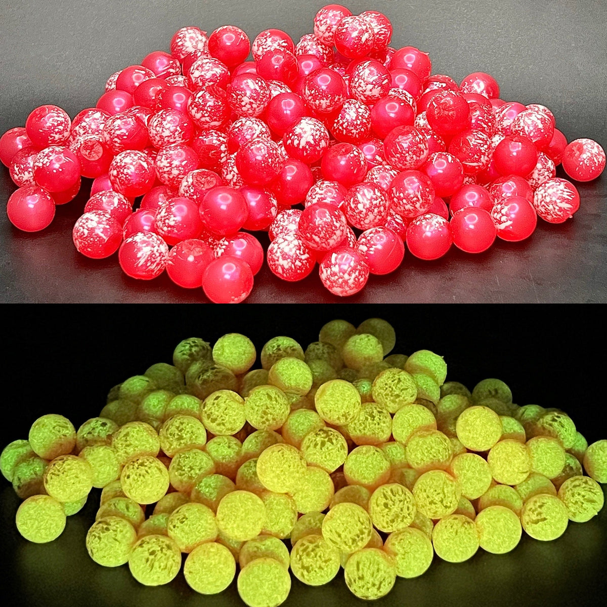 Winterberry UV & Glow Soft Beads | RMA x Death Roe shown under regular light and glowing