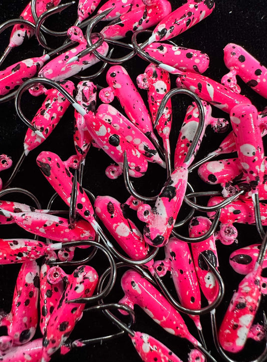 Pink Camo Splat UV 1/16oz Steelhead Tube Jig #4 3X Strong Voodoo Hook 2 Pack