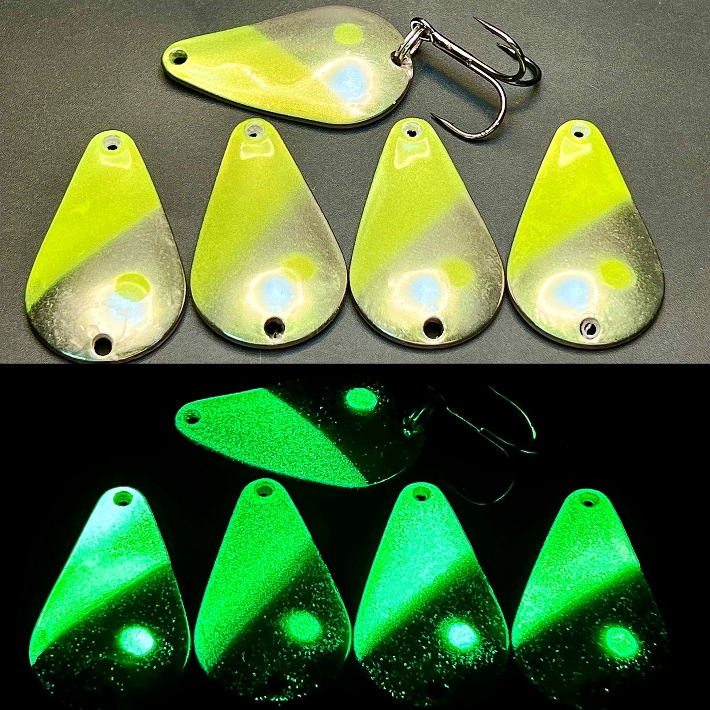 Great Lakes Ghost Chartreuse UV Super Glow TJ Bobbler Casting Spoon
